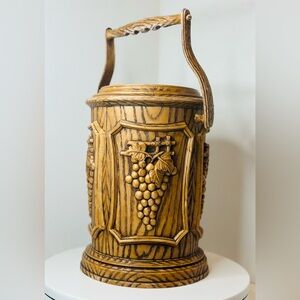 Vintage Mid-Century Brown Faux Wooden Ice Bucket with embossed Grape Clusters